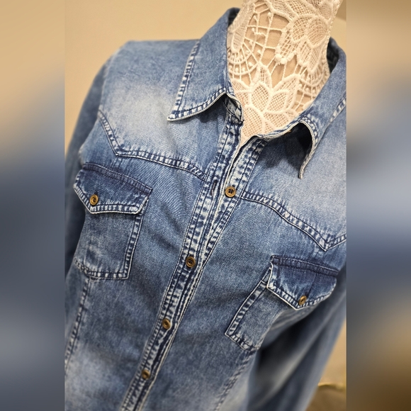 Super Cute Boho Western Denim Shirt dress by Lola P. Sz L - Picture 5 of 13